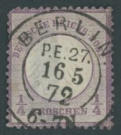 Dt. Reich 1 O, 1872, 1/4 Gr. Grauviolett, Idealer K2 BERLIN P.E.27, Marke Starke Rückseitige Stellen - Sonstige & Ohne Zuordnung