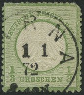 Dt. Reich 2a O, 1872, 1/3 Gr. Gelblichgrün Mit Ersttagsstempel PIRNA 1.1.72, Kleiner Randfehler Sonst Pracht, Fotoattest - Sonstige & Ohne Zuordnung