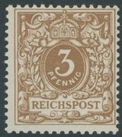 Dt. Reich 45cb **, 1899, 3 Pf. Ockerbraun, Postfrisch, Pracht, Gepr. Zenker, Mi. 130.- - Usati