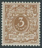 Dt. Reich 45d **, 1897, 3 Pf. Rötlichocker (helle Nuance), Postfrisch, Kabinett, Gepr. Zenker, Mi. 500.- - Gebraucht