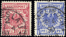 Dt. Reich 47/8ax O, 1889, 10 Pf. Karminrosa Und 20 Pf. Mittelultramarin, Dünnes Papier, 2 Prachtwerte, Gepr. Wiegand, Mi - Used Stamps