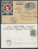 Dt. Reich 53,55 BRIEF, 1901, 2 Und 5 Pf. Reichspost Auf Farbiger Ansichtskarte Internationale Ausstellung Für Feuerschut - Usados