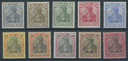 Dt. Reich 68-77 **, 1902, 2 - 80 Pf. Germania, Ohne Wz., Postfrischer Prachtsatz, Fotoattest Jäschke , Mi. 2500.- - Usados