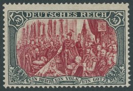 Dt. Reich 81Ab *, 1902, 5 M. Grünschwarz/dunkelkarmin, Karmin Quarzend, Gezähnt A, Ohne Wz., Falzreste, Pracht, Mi. 350. - Gebraucht