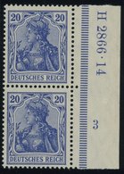 Dt. Reich 87Ia HAN Paar **, 1905, 20 Pf. Ultramarin Friedensdruck Im Senkrechten HAN-Paar H 2866.14 Und Plattennummer 3, - Usados