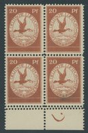 Dt. Reich II VB **, 1912, 20 Pf. Flugpost Am Rhein Und Rhein Im Unterrandviererblock Mit Plattennagel Im Rechten Rand Un - Used Stamps