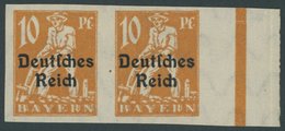 Dt. Reich 120U Paar *, 1920, 10 Pf. Gelblichorange, Ungezähnt, Im Waagerechten Paar Mit Rechtem Rand, Linke Marke Herste - Altri & Non Classificati