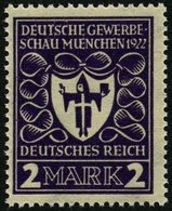 Dt. Reich 200b **, 1922, 2 M. Dunkelpurpurviolett Gewerbeschau, Pracht, Gepr. Infla, Mi. 80.- - Sonstige & Ohne Zuordnung