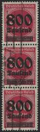Dt. Reich 303 O, 1923, 800 Tsd. Auf 200 M. Lilarot Im Senkrechten Dreierstreifen, Obere Marke Ein Kurzer Zahn Sonst Prac - Other & Unclassified