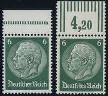 Dt. Reich 484P,W **, 1933, 6 Pf. Hindenburg, Wz. 2, Platten- Und Walzendruck, Postfrisch, 2 Prachtwerte Vom Oberrand, Mi - Altri & Non Classificati