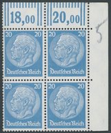 Dt. Reich 489WOR VB **, 1933, 20 Pf. Hindenburg, Wz. 2, Walzendruck, Im Rechten Oberen Eckrandviererblock, Postfrisch, P - Sonstige & Ohne Zuordnung