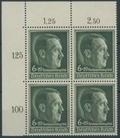 Dt. Reich 672x VB **, 1938, Reichsparteitag, Senkrechte Gummiriffelung, Im Oberen Linken Eckrandviererblock, Postfrisch, - Other & Unclassified