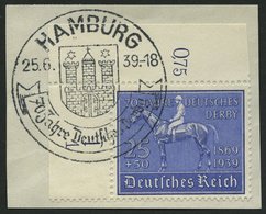 Dt. Reich 698 BrfStk, 1939, 25 Pf. Deutsches Derby, Obere Linke Bogenecke Mit Form-Nr. 1, Sonderstempel, Prachtbriefstüc - Other & Unclassified