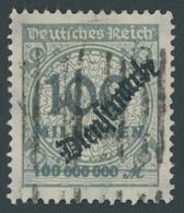 DIENSTMARKEN D 82 O, 1923, 100 Mio. M. Dunkelgrüngrau, Strichstempel, Pracht, Gepr. Peschl, Mi. 200.- - Servizio