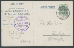 ZEPPELINPOST 5x BRIEF, 1912, Luftschiff Hansa, Hamburg-Rundfahrt, Bordpost, Luftschiff-Postkarte Mit Eingedruckter 5 Pf. - Zeppelin