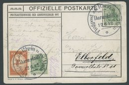 ZEPPELINPOST 10 BRIEF, 1912, 10 Pf. Flp. Am Rhein Und Main Auf Otzberg-Flugpostkarte Mit 5 Pf. Zusatzfrankatur, Sonderst - Zeppeline