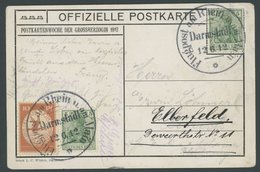 ZEPPELINPOST 10 BRIEF, 1912, 10 Pf. Flp. Am Rhein Und Main Auf Otzberg-Flugpostkarte Mit 5 Pf. Zusatzfrankatur, Sonderst - Zeppelins