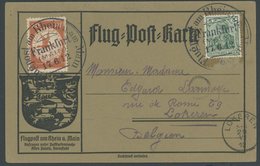 ZEPPELINPOST 11 BRIEF, 1912, 20 Pf. Flp. Am Rhein Und Main Auf Flugpostkarte Mit Nur 5 Pf. Zusatzfrankatur Nach Belgien, - Zeppeline