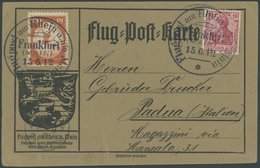 ZEPPELINPOST 11 BRIEF, 1912, 20 Pf. Flp. Am Rhein Und Main Mit Abart Gebrochener Rahmen (Feld 98) Auf Flugpostkarte Mit  - Zeppeline