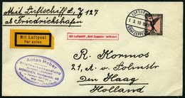 ZEPPELINPOST 41B BRIEF, 1929, Hollandfahrt, Abwurf Amsterdam, Bordpost, Prachtbrief - Zeppelin