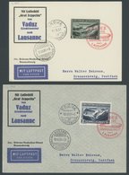ZEPPELINPOST 110A/B BRIEF, 1931, Fahrt Vaduz-Lausanne, Postkarte Mit 1 Fr. Und Brief Mit 2 Fr., 2 Prachtbelege - Zeppeline