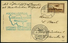 ZEPPELINPOST 218B BRIEF, 1933, Saargebietsfahrt, Saargebiets-Post, Rückfahrt, Frankiert Mit Mi.Nr. 159, Prachtkarte - Zeppelins