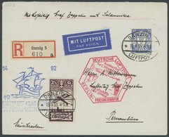 ZULEITUNGSPOST 232B BRIEF, Danzig: 1933, 7. Südamerikafahrt, Anschlussflug Ab Berlin, Einschreiben, Prachtbrief - Airmail & Zeppelin