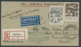 ZULEITUNGSPOST 177Aa BRIEF, Dänemark: 1932, 6. Südamerikafahrt, Per Bahnpost Hamburg-Flensburg, Zug 954, Frankiert Mit M - Airmail & Zeppelin