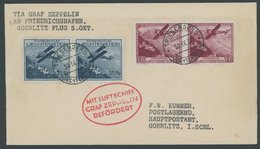 ZULEITUNGSPOST 91Ba BRIEF, Liechtenstein: 1930, Fahrt Nach Görlitz, Frankiert Mit Mi.Nr. 111 Und 113 Je Im Waagerechten  - Luft- Und Zeppelinpost