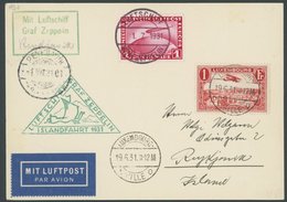 ZULEITUNGSPOST 113 BRIEF, Luxemburg: 1931, Islandfahrt, Mit Zusatzfrankatur Dt. Reich Mi.Nr. 455, Prachtbrief - Luft- Und Zeppelinpost