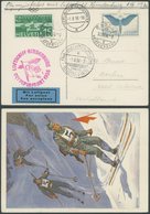 ZULEITUNGSPOST 427B BRIEF, Schweiz: 1936, Olympiafahrt, Auflieferung Rhein-Main-Flughafen, Farbige Künstlerkarte Skiläuf - Airmail & Zeppelin