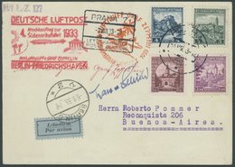 ZULEITUNGSPOST 223B BRIEF, Tschechoslowakei: 1933, 4. Südamerikafahrt, Anschlussflug Ab Berlin, Mit Autogramm Kapitän Ha - Airmail & Zeppelin