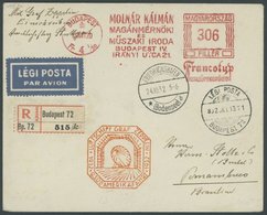 ZULEITUNGSPOST 195Aa BRIEF, Ungarn: 1932, 9. Südamerikafahrt, Einschreiben Mit Firmen-Freistempler, Prachtbrief - Airmail & Zeppelin