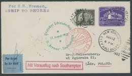 KATAPULTPOST 100a BRIEF, 17.8.1932, Bremen - Southampton, US-Landpostaufgabe, Prachtbrief - Cartas & Documentos