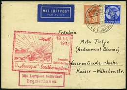 KATAPULTPOST 115c BRIEF, 18.5.1933, &quot,Europa&quot, - Southampton, Deutsche Seepostaufgabe, Frankiert Mit Mi.Nr. 381  - Covers & Documents