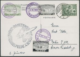 RAKETENPOST 3C1a BRIEF, 4.11.1933, Raketen-Nachtflug Aus Hasselfelde, Frankiert Mit 3 Raketenmarken (u.a. 3 Mark Auf 1 M - Airmail & Zeppelin