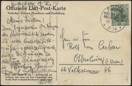 PIONIERFLUGPOST 1909-1914 9/02 BRIEF, 19.5.1912, Heidelberg-Mannheim, Sonderstempel, Minimal Fleckige Prachtkarte - Luft- Und Zeppelinpost