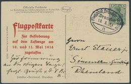 PIONIERFLUGPOST 1909-1914 25/01 BRIEF, 10.5.1914, Dresden-Leipzig-Dresden, Bildpostkarte Mit Rotem L5 Flugpostkarte Zur  - Luft- Und Zeppelinpost