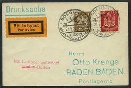 LUFTPOSTBESTÄTIGUNGSSTPL 5-01a BRIEF, BADEN-BADEN, L2 In Rot, Drucksache Von BÖBLINGEN Nach Baden-Baden, Prachtbrief - Airmail & Zeppelin