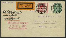 LUFTPOSTBESTÄTIGUNGSSTPL 63-04 BRIEF, KÖLN, Postamt 2, L3, Drucksache Von HANNOVER Nach Chile, Prachtbrief - Luft- Und Zeppelinpost