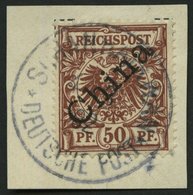 DP CHINA 6I BrfStk, 1898, 50 Pf. Diagonaler Aufdruck, Zentrischer Stempel SCHANGHAIKWAN, Kleiner Eckzahnfehler Sonst Pra - China (oficinas)