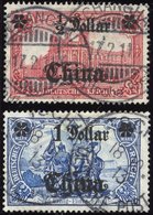 DP CHINA 44IAI,45IAII O, 1906/7, 1/2 D. Auf 1 M. Und 1 D. Auf 2 M., Mit Wz., Friedensdruck, 2 Werte üblich Gezähnt Prach - Deutsche Post In China