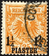 DP TÜRKEI 9a O, 1889, 11/4 PIA. Auf 25 Pf. Gelborange, Pracht, R!, Fotoattest Jäschke-L., Mi. (350.-) - Turquia (oficinas)