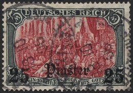 DP TÜRKEI 47b O, 1908, 25 Pia. Auf 5 M., Mit Wz., Karmin Quarzend, üblich Gezähnt Pracht, Mi. 100.- - Deutsche Post In Der Türkei