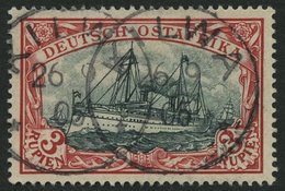 DEUTSCH-OSTAFRIKA 21b O, 1901, 3 R. Dunkelrot/grünschwarz, Ohne Wz., Stempel KILWA, Pracht, Mi. 230.- - Africa Orientale Tedesca
