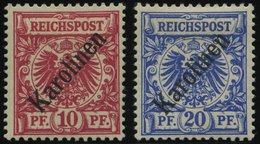 KAROLINEN 3/4I *, 1899, 10 Und 20 Pf. Diagonaler Aufdruck, Falzreste, 2 Prachtwerte, Mi. 150.- - Islas Carolinas