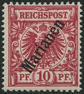 MARIANEN 3IIb *, 1900, 10 Pf. Lilarot Steiler Aufdruck, Falzreste, Pracht, Gepr. Jäschke-L., Mi. 200.- - Isole Marianne