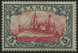 SAMOA 19 *, 1901, 5 M. Grünschwarz/bräunlichkarmin, Ohne Wz., Falzrest, Pracht, Mi. 200.- - Samoa