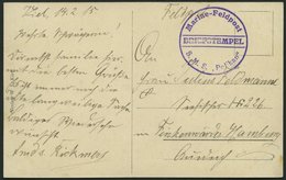 MSP VON 1914 - 1918 (Minenschiff PELIKAN), 14.2.1915, Violetter Briefstempel, Feldpost-Ansichtskarte Von Bord Der Pelika - Deutsche Post In Der Türkei