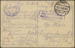 LETTLAND Feldpoststation Nr. 383, 21.3.18, Mit Aptiertem Stempel K.D. FELDPOST ** Auf Farbiger Ansichtskarte (Riga-Kathe - Letonia